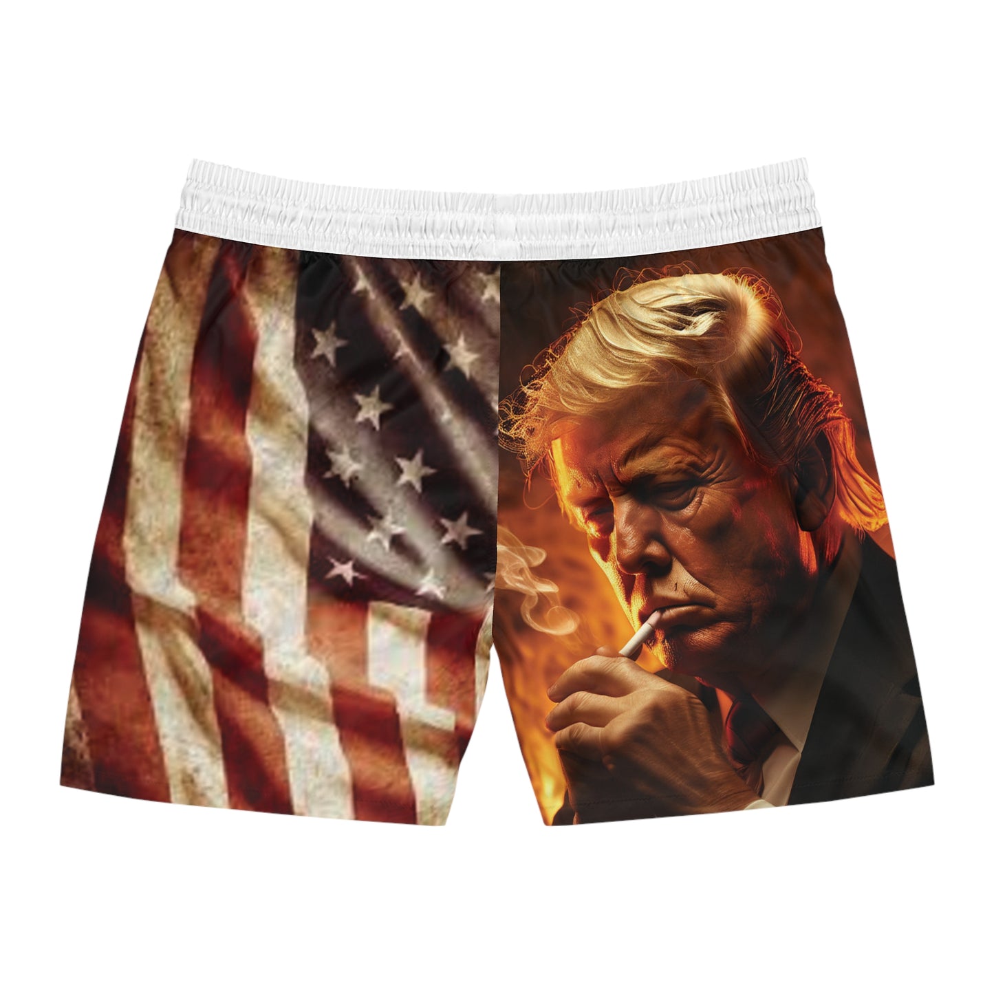 Shorts de baño de largo medio con bandera Trump/Estados Unidos para hombre