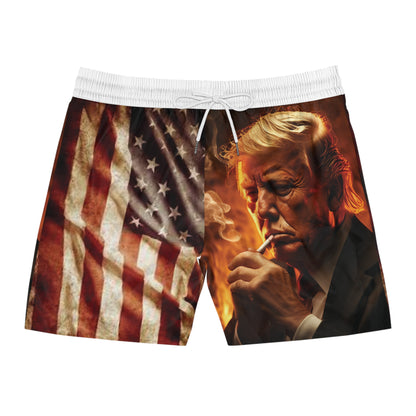 Shorts de baño de largo medio con bandera Trump/Estados Unidos para hombre