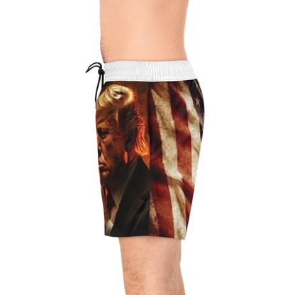 Shorts de baño de largo medio con bandera Trump/Estados Unidos para hombre