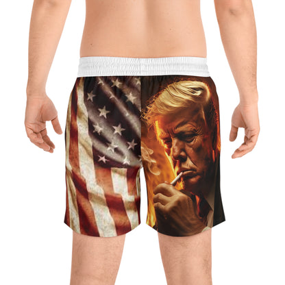 Shorts de baño de largo medio con bandera Trump/Estados Unidos para hombre