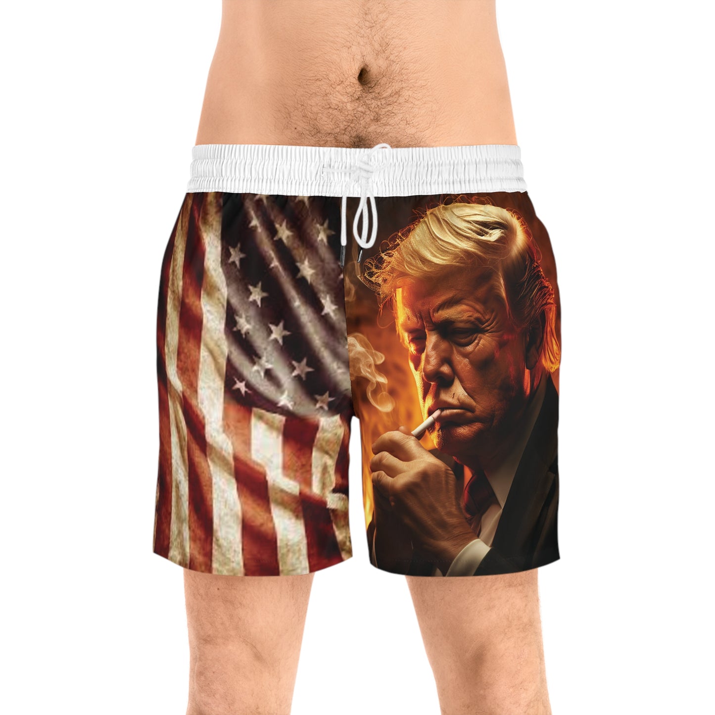 Shorts de baño de largo medio con bandera Trump/Estados Unidos para hombre