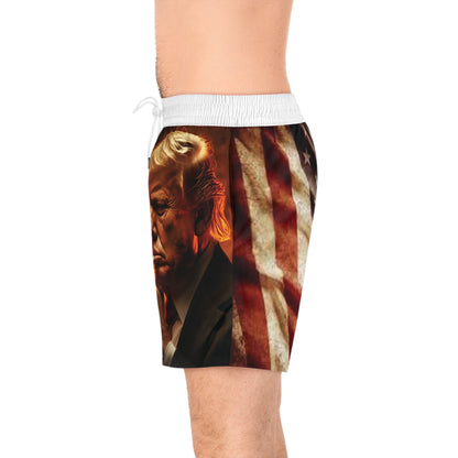 Shorts de baño de largo medio con bandera Trump/Estados Unidos para hombre