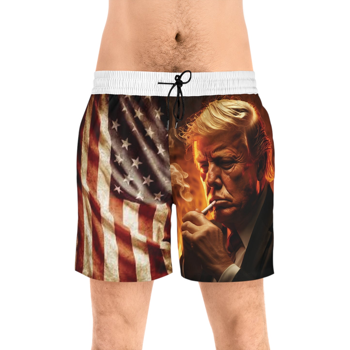 Shorts de baño de largo medio con bandera Trump/Estados Unidos para hombre