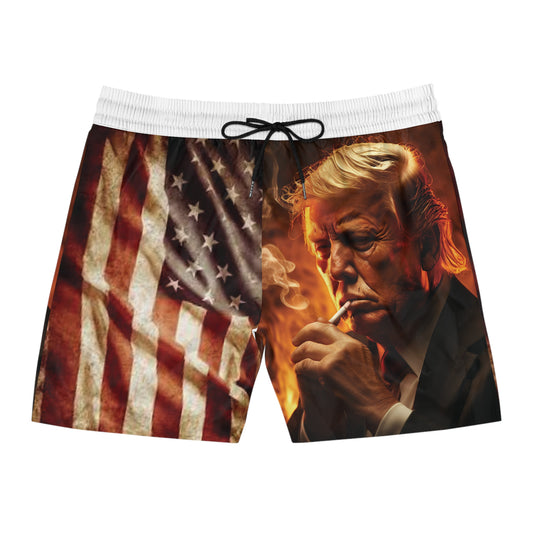 Men's Mid-Length Trump/American flag Swim Shorts