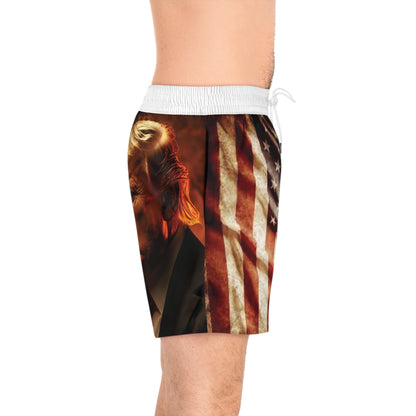 Shorts de baño de largo medio con bandera Trump/Estados Unidos para hombre